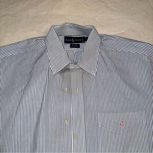 Vintage Ralph Lauren Blaire Oxford Shirt Blue Stripe Pink Pony Men's M USA 90s